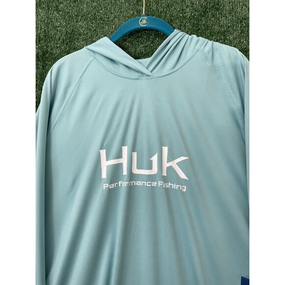 Huk Performance Fishing Men’s Hoodie Shirt Size 3XL Light Blue NWT Stretch - Picture 2 of 11